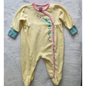 Vtg 90s Gymboree Baby Girl Sleeper Romper Yellow Teal Pink Flowers Rainbow Tag
